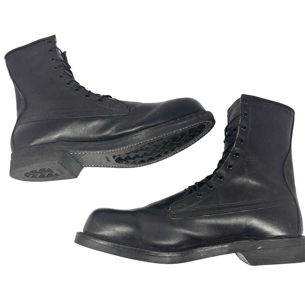Biltrite Vintage Black‎ Leather Lace Up Combat Boots Side Zip Steel Toe 9E - Picture 4 of 12